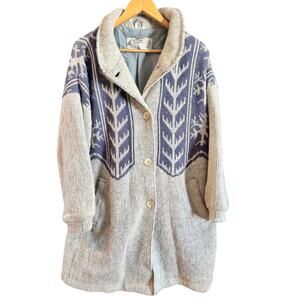 Vtg Alafoss Icewool Unisex Icelandic Wool Nordic Shawl Collar Cardigan Coat Sm